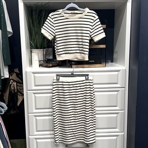 Atelier BY KIRIOUS Sz L Crop top sweater & skirt cream w stripes Good condition